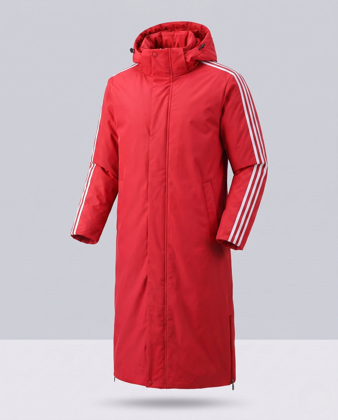 Unisex Longer Quiltad Vinter Parka med Huva och Sportig Ärm Stripes