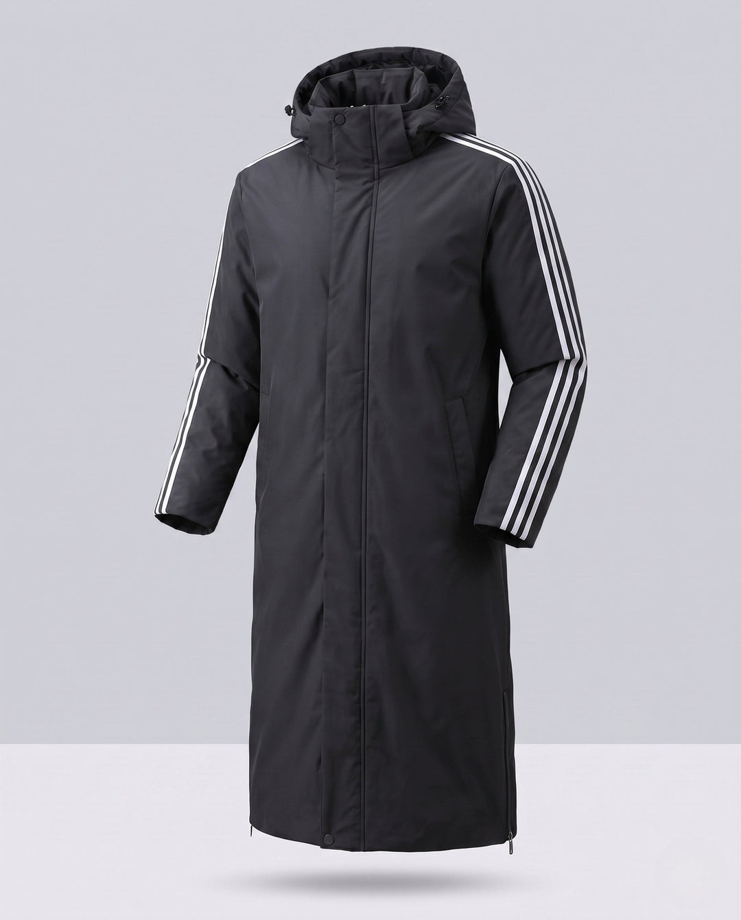 Unisex Longer Quiltad Vinter Parka med Huva och Sportig Ärm Stripes