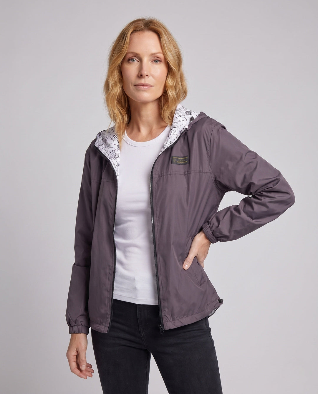 Unisex lätt hooded vindjacka med printed foder och drawstring
