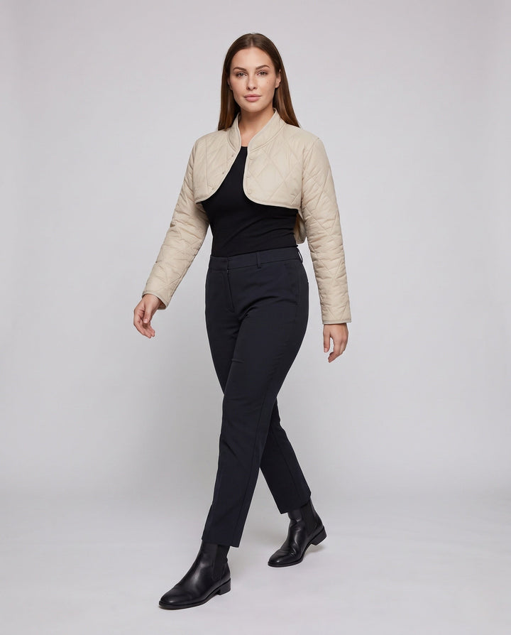 Dam Kort Quiltad Bolero Vadderad Jacka med Stå Krage