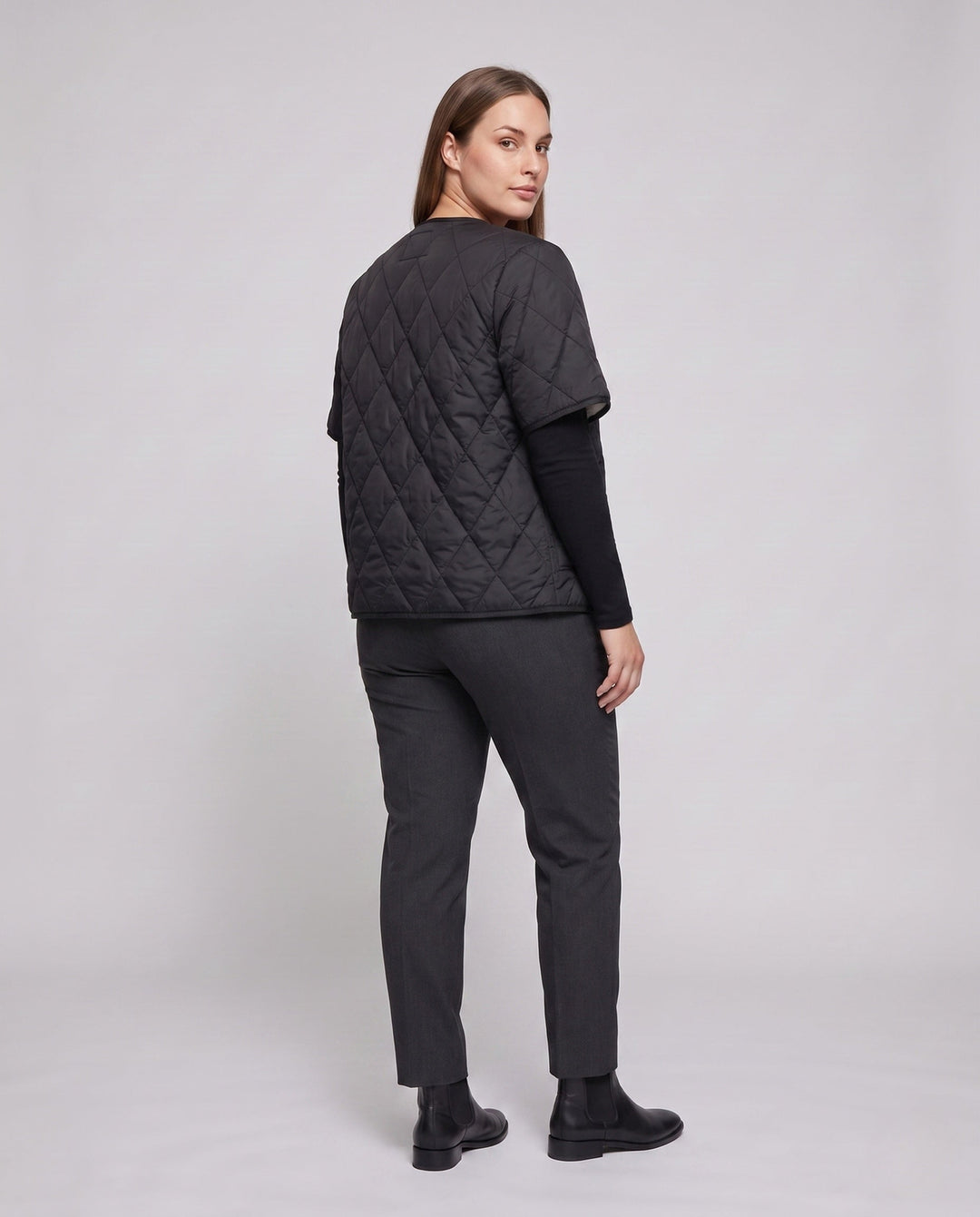 Dam Kort Sleeved Quiltad Väst med Teddy Foder