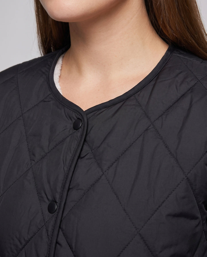 Dam Kort Sleeved Quiltad Väst med Teddy Foder