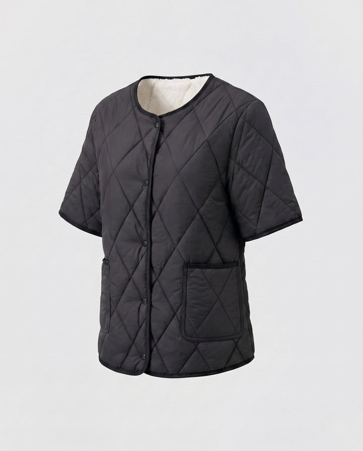 Dam Kort Sleeved Quiltad Väst med Teddy Foder