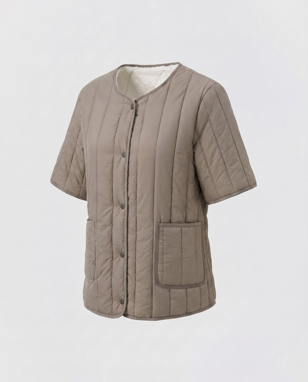 Dam Kort Sleeved Quiltad Väst med Teddy Foder