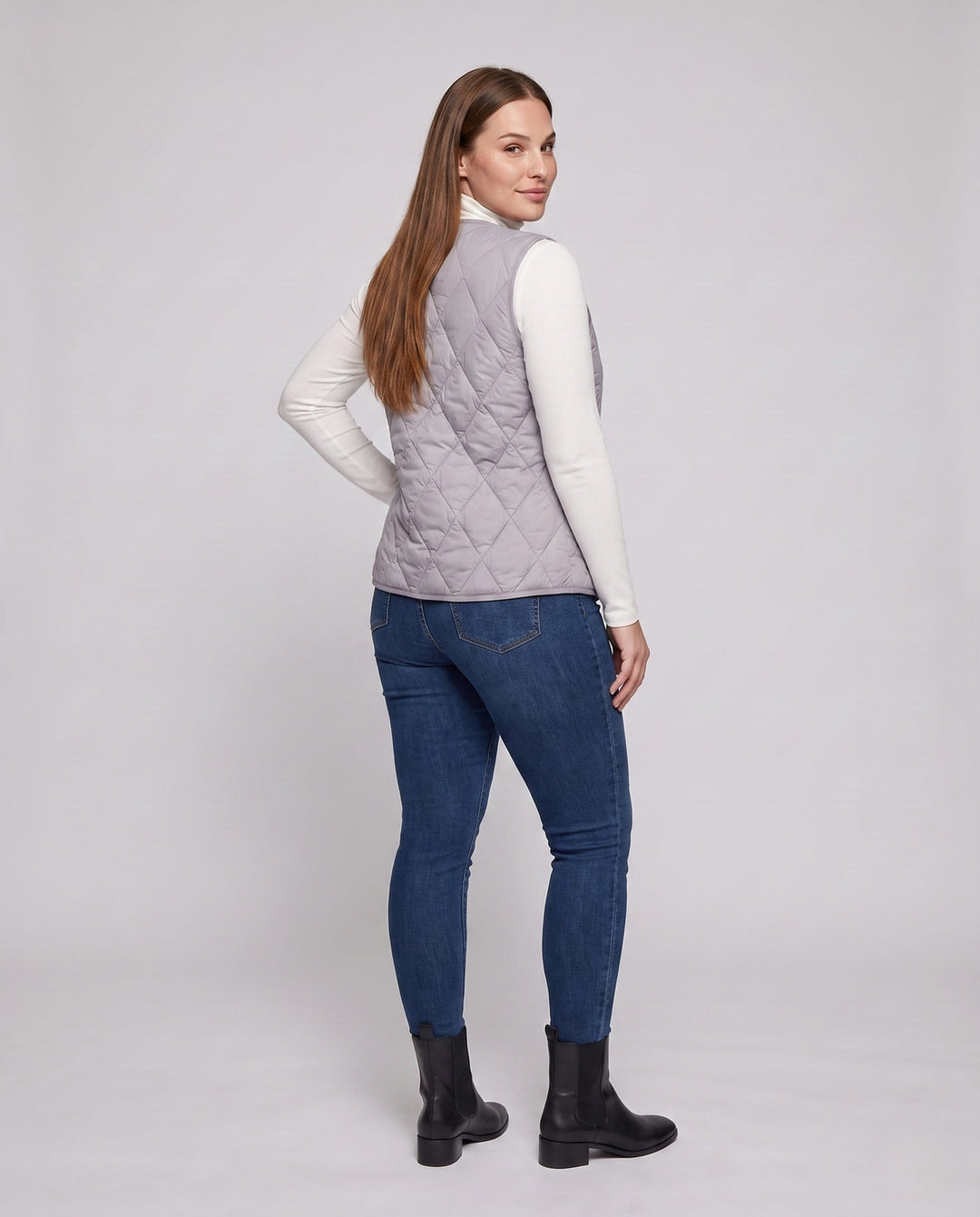 Dam Lightly Quiltad Transitional Väst med Tryckknapp Knapp Stängning