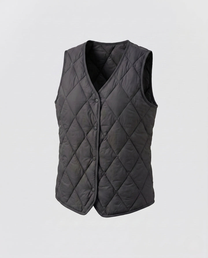 Dam Lightly Quiltad Transitional Väst med Tryckknapp Knapp Stängning