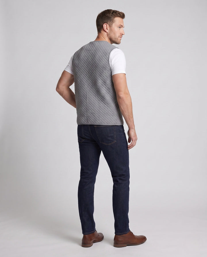 Herr Quiltad Vadderad Väst med V-Neck och Utanpåfickor