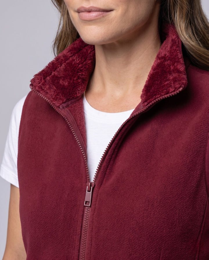 Dam Sleeveless Sherpa Fleece Väst med Stå Krage och Full Dragkedja