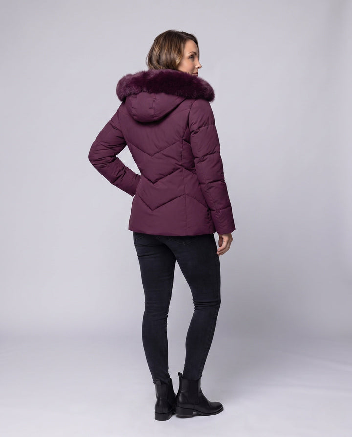 Dam Vadderad Quiltad Jacka med Huva och Avtagbar Faux Fur Krage