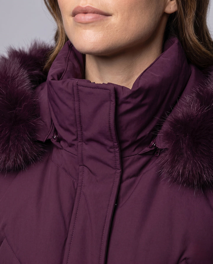 Dam Vadderad Quiltad Jacka med Huva och Avtagbar Faux Fur Krage