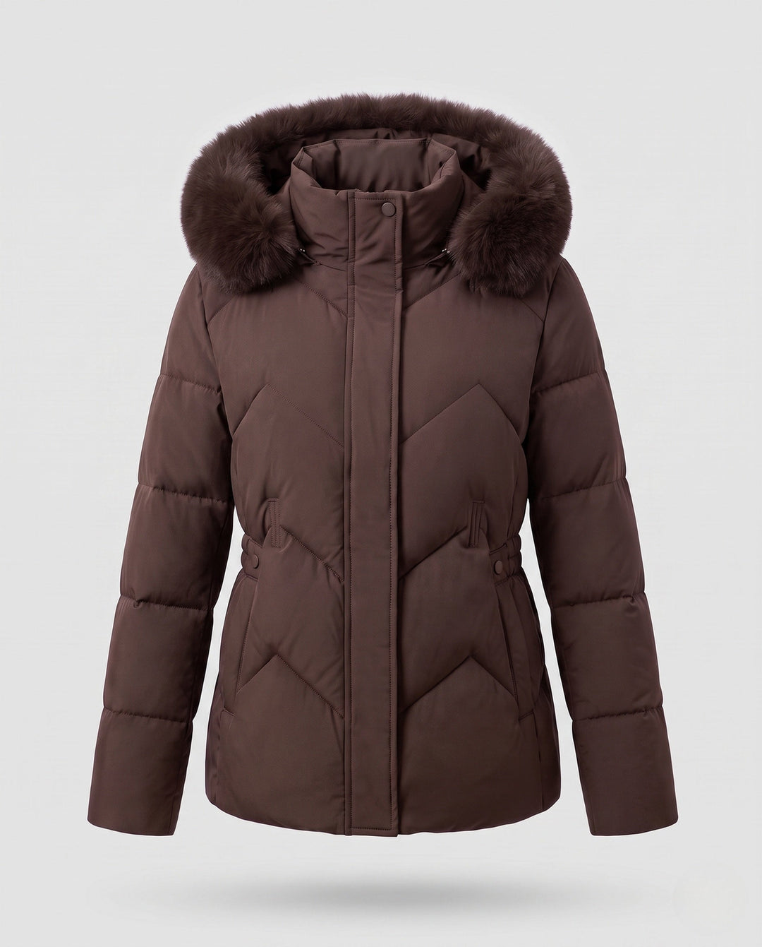 Dam Vadderad Quiltad Jacka med Huva och Avtagbar Faux Fur Krage