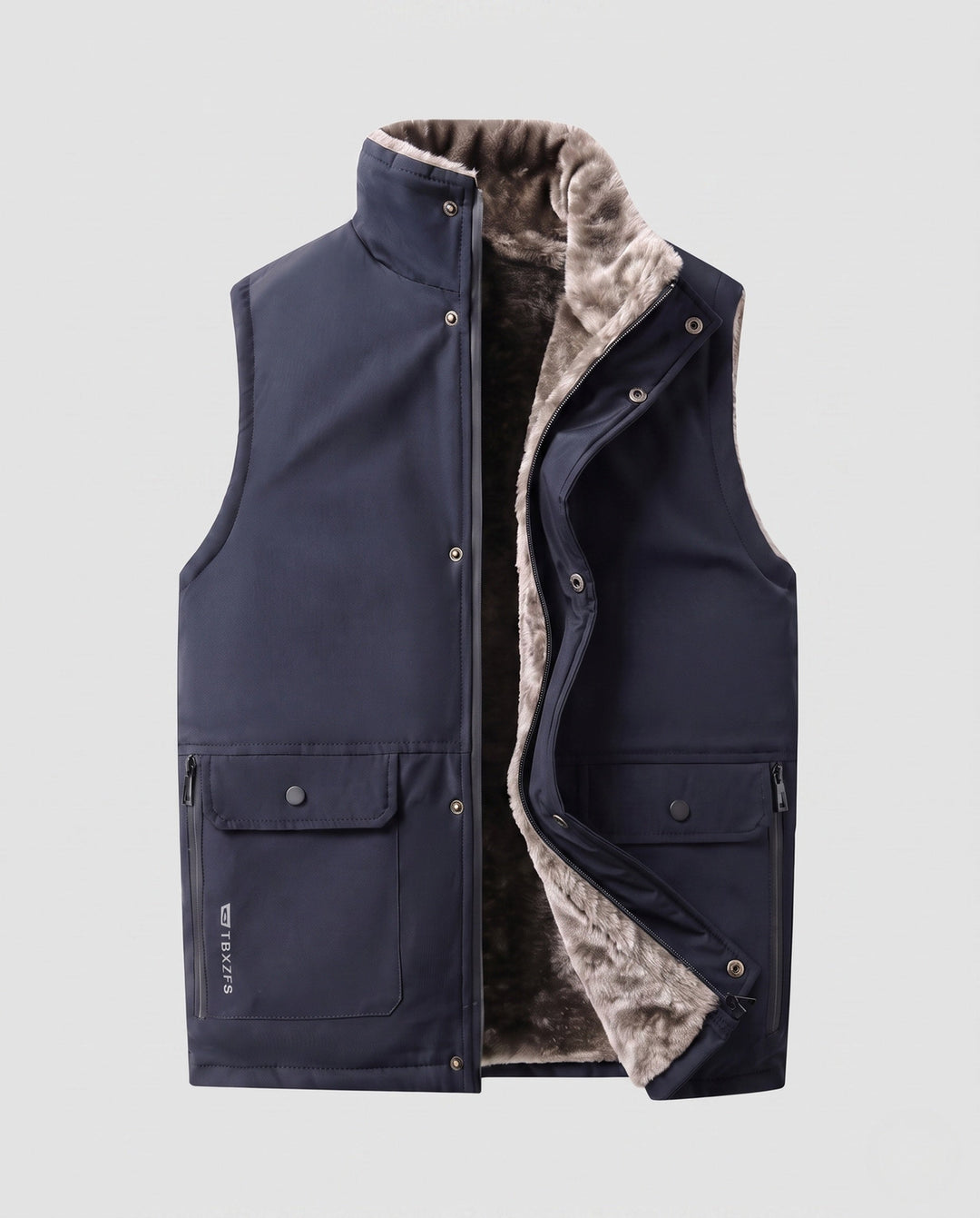 Herr Frilufts Termisk Väst med High-Pile Imitation Päls Foder, Vindtät Softshell, och Förvaring Fickor