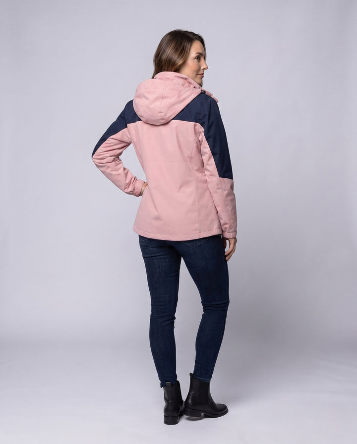 Dam andningsbar softshell utomhus kappa med huva och kontrasterande inserts