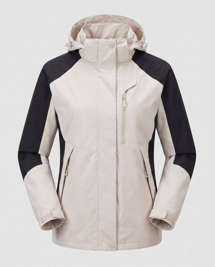 Dam andningsbar softshell utomhus kappa med huva och kontrasterande inserts
