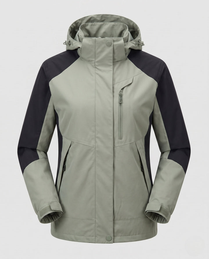 Dam andningsbar softshell utomhus kappa med huva och kontrasterande inserts