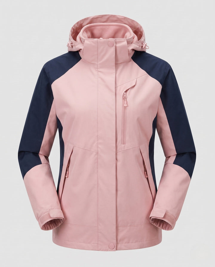Dam andningsbar softshell utomhus kappa med huva och kontrasterande inserts