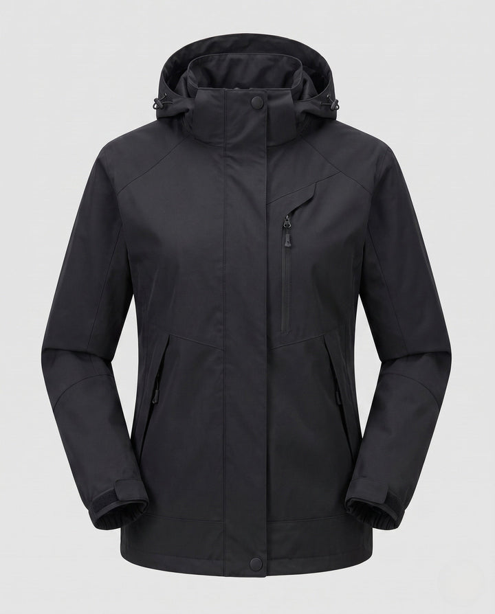 Dam andningsbar softshell utomhus kappa med huva och kontrasterande inserts