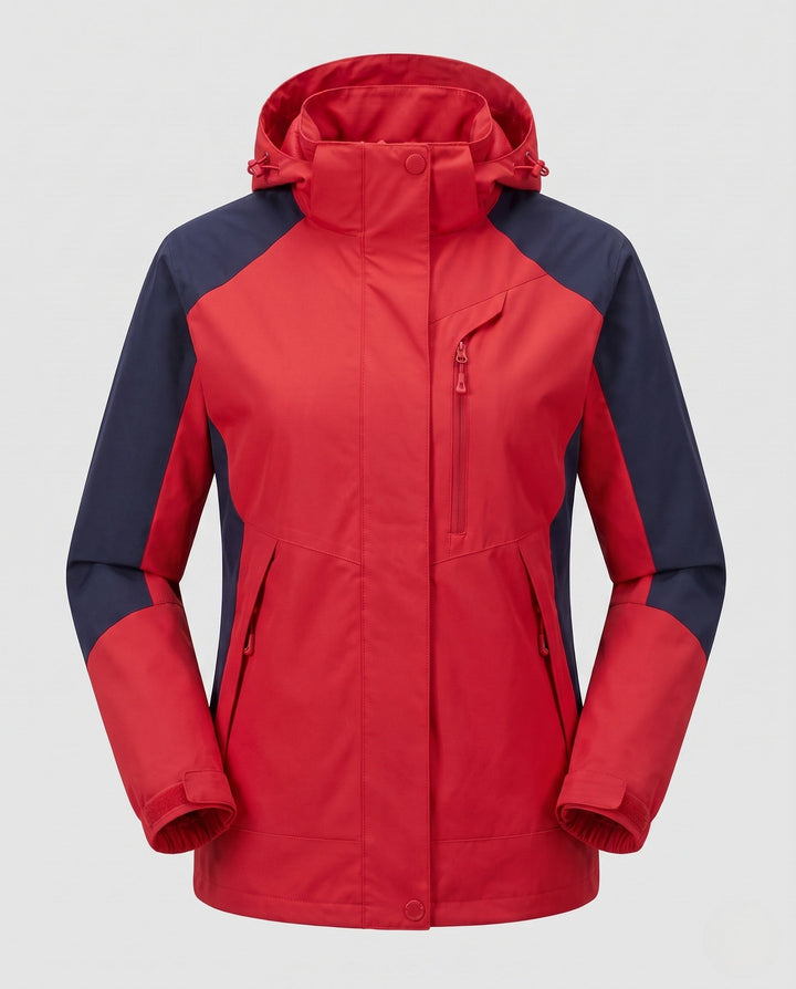 Dam andningsbar softshell utomhus kappa med huva och kontrasterande inserts