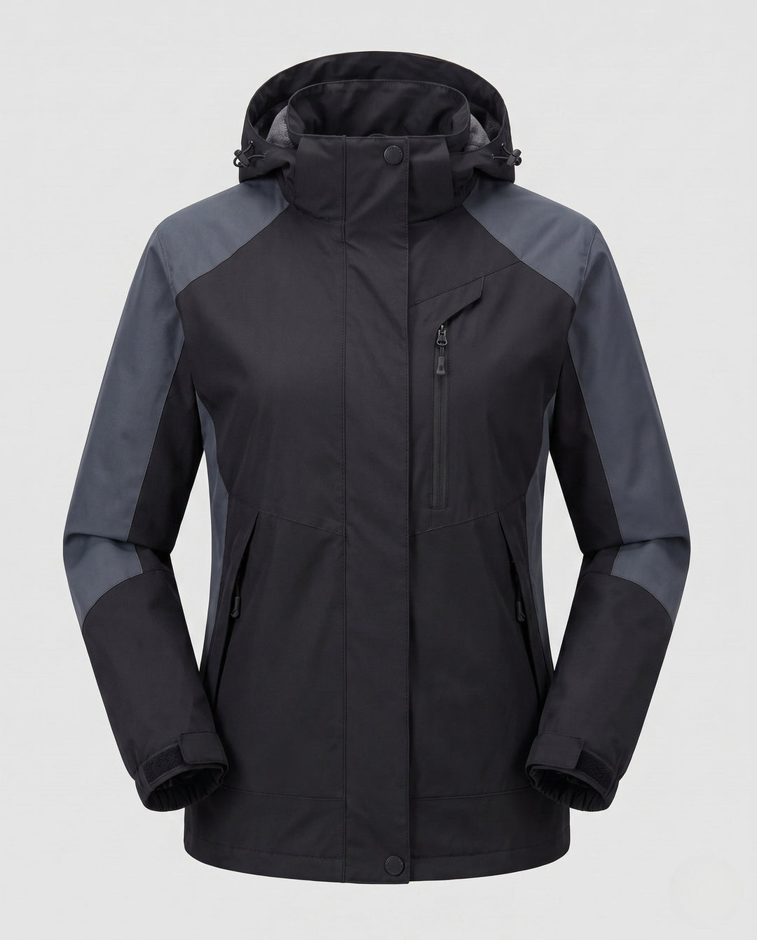 Dam andningsbar softshell utomhus kappa med huva och kontrasterande inserts