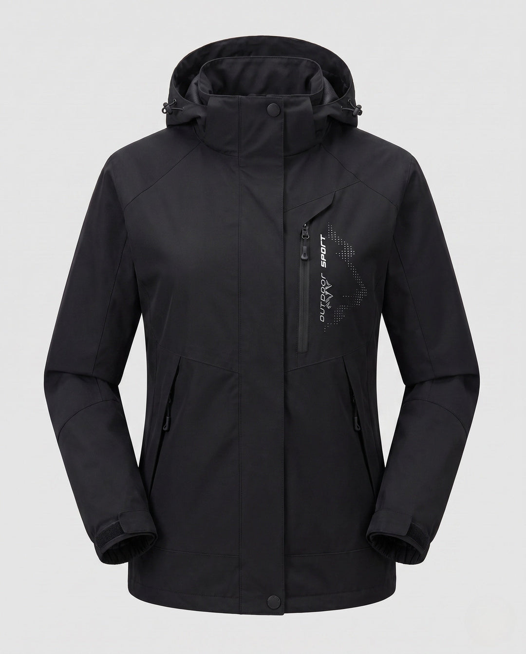 Dam andningsbar softshell utomhus kappa med huva och kontrasterande inserts