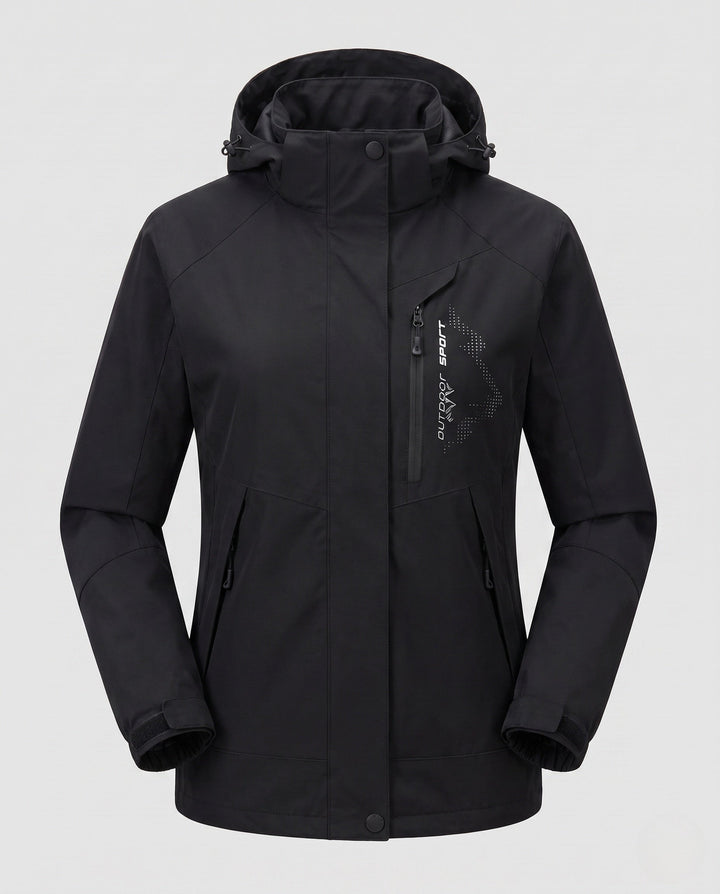 Dam andningsbar softshell utomhus kappa med huva och kontrasterande inserts
