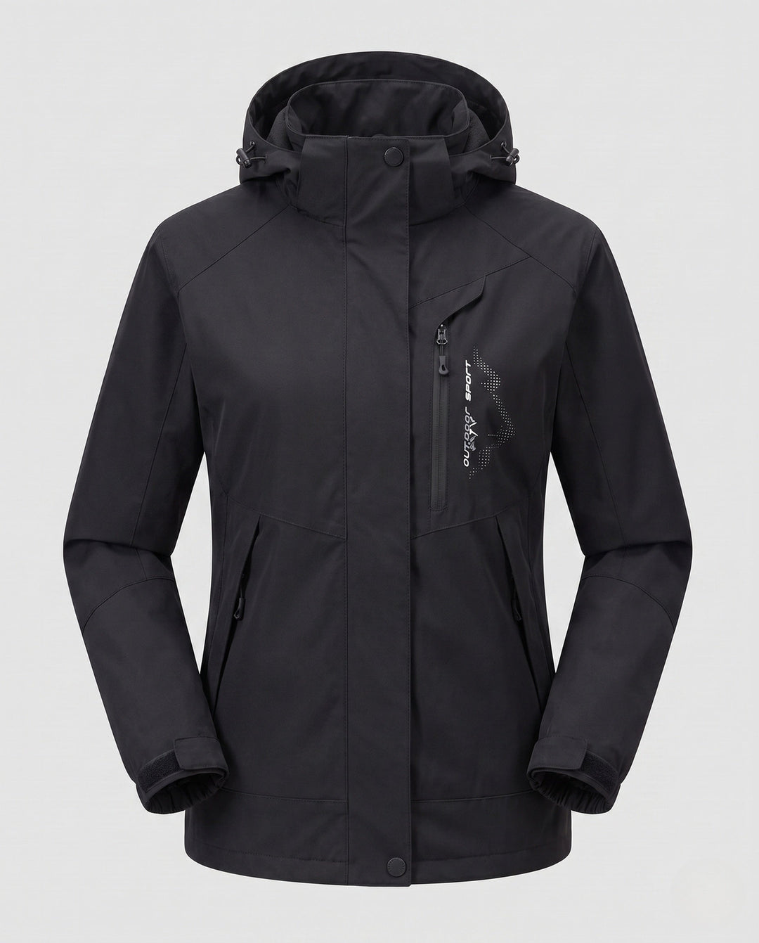 Dam andningsbar softshell utomhus kappa med huva och kontrasterande inserts