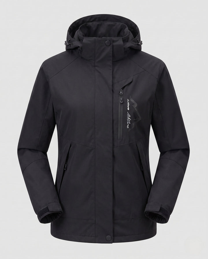 Dam andningsbar softshell utomhus kappa med huva och kontrasterande inserts