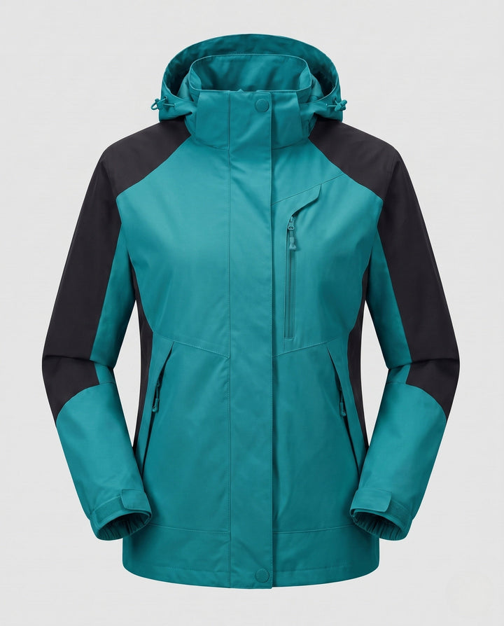 Dam andningsbar softshell utomhus kappa med huva och kontrasterande inserts
