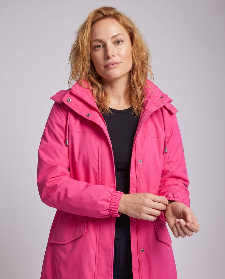 Dam vattenavvisande parka med huva, dragsko midja och flap fickor
