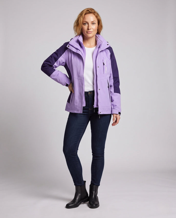 Dam två-layer softshell parka med warming fleece inner foder och justerbar huva
