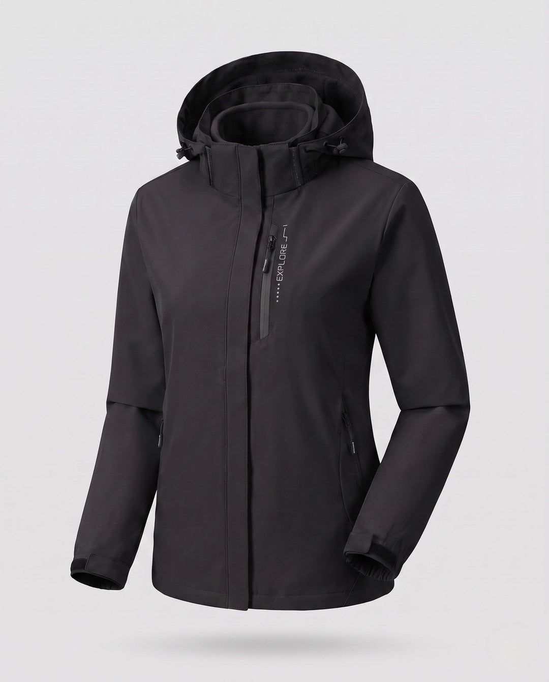 Dam två-layer softshelljacka med removable fleece inner layer och justerbar huva