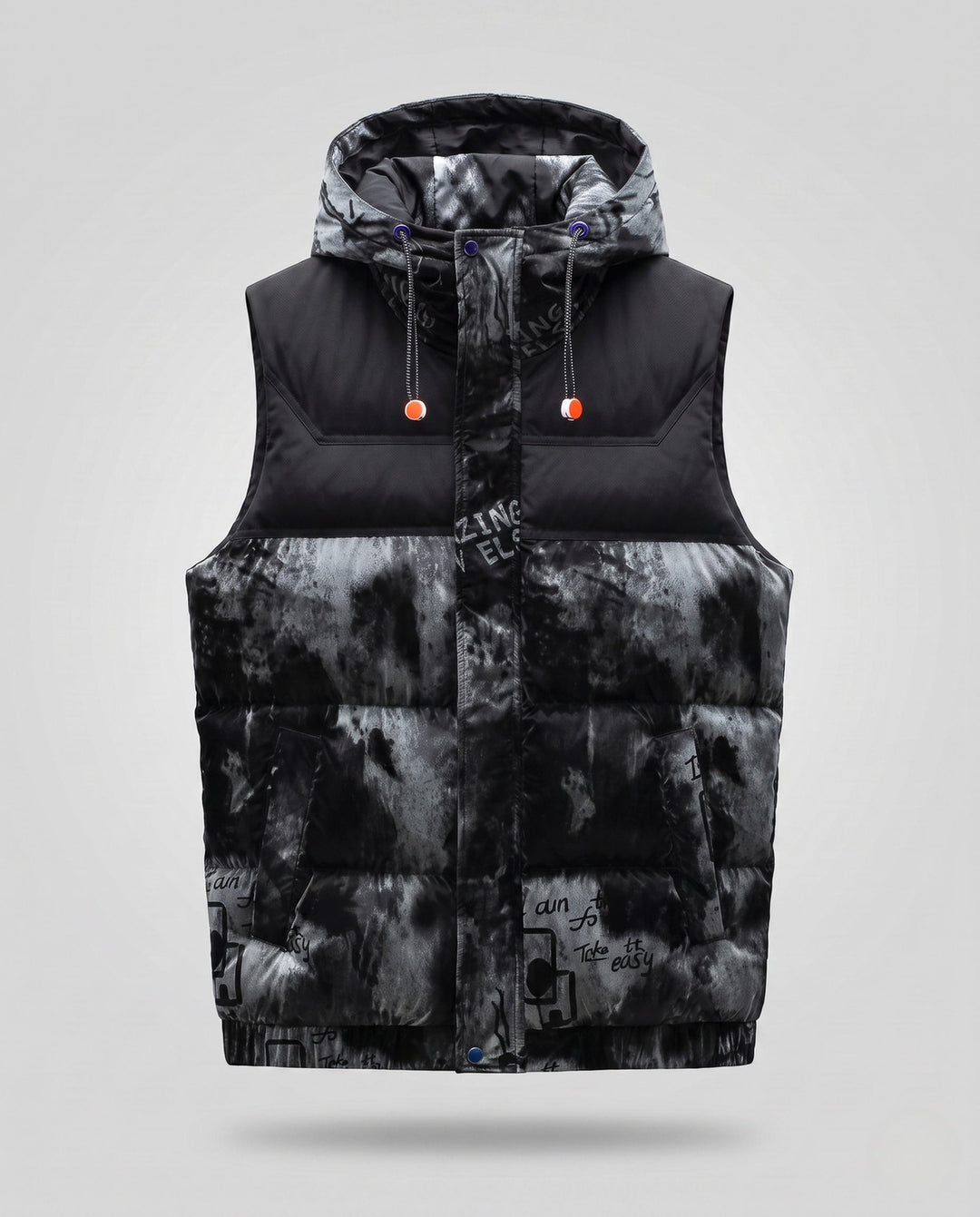 Herr Sleeveless Termisk Vadderad Väst med Justerbar Huva och Warming Isolering Filling