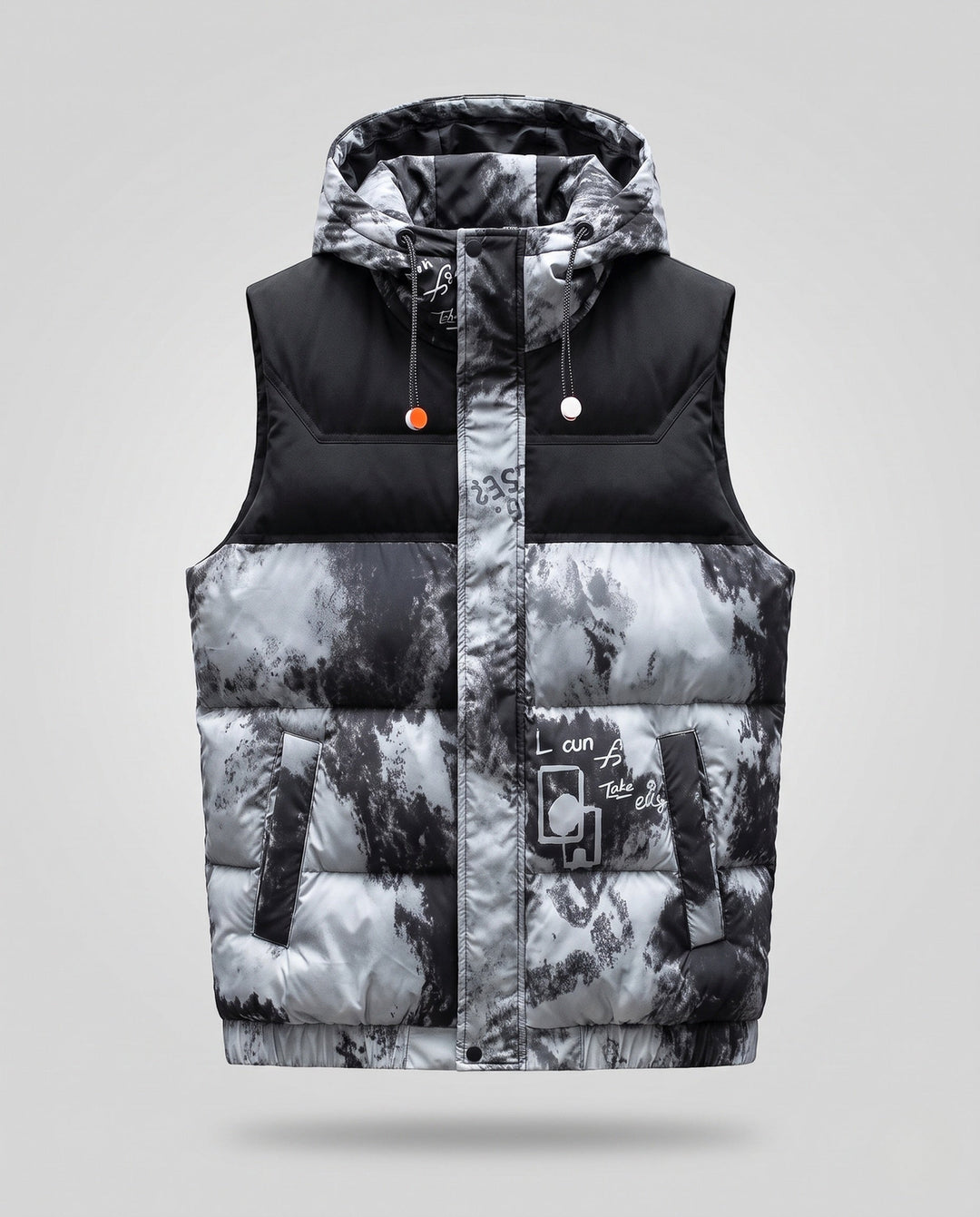Herr Sleeveless Termisk Vadderad Väst med Justerbar Huva och Warming Isolering Filling