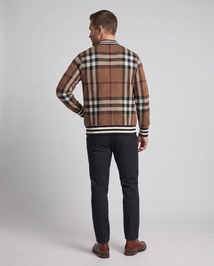 Herr Avslappnad Zip-Up Cardigan med Rutig Mönster