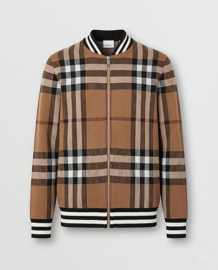 Herr Avslappnad Zip-Up Cardigan med Rutig Mönster