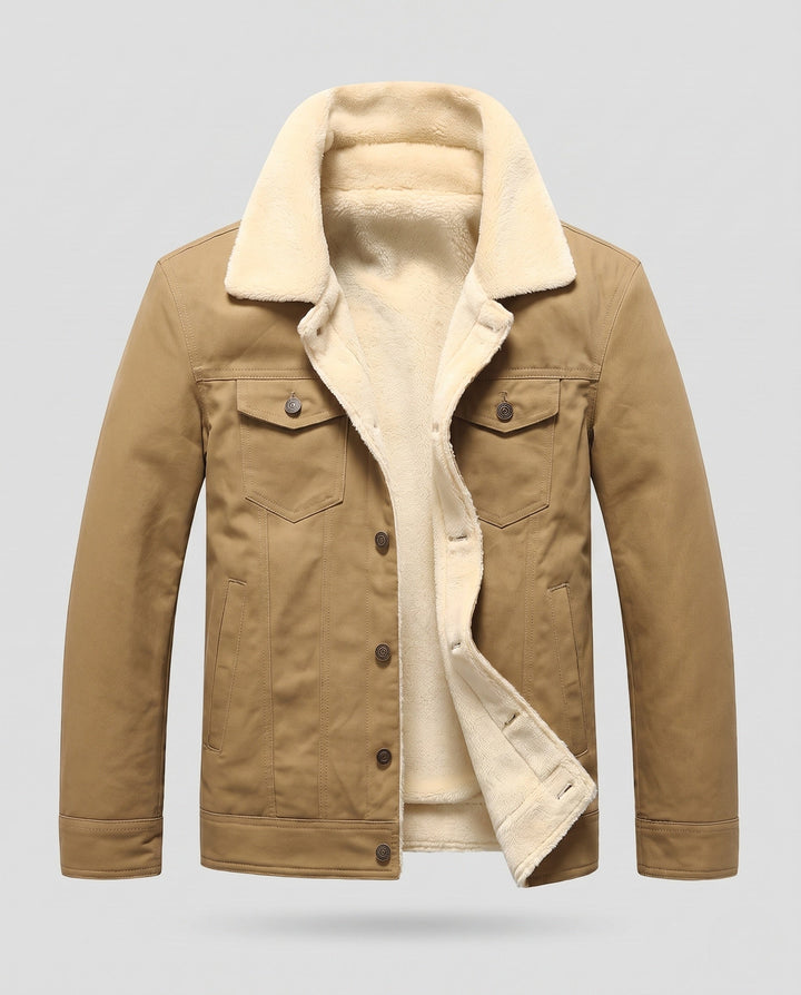 Herr Sherpa-Lined Canvas Jacka med Lapel Krage och Bröstfickor