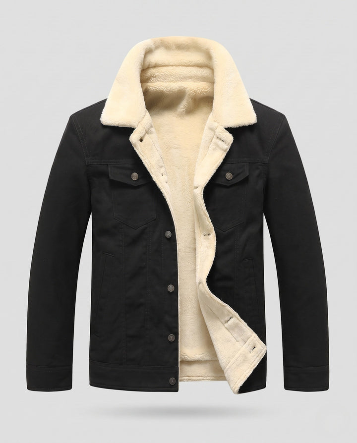 Herr Sherpa-Lined Canvas Jacka med Lapel Krage och Bröstfickor