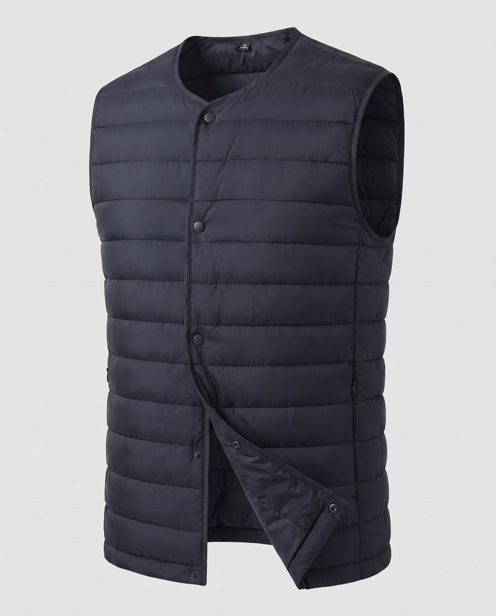 Herr Sleeveless Vadderad Väst med Lätt Dun Look och Snap Knäppning