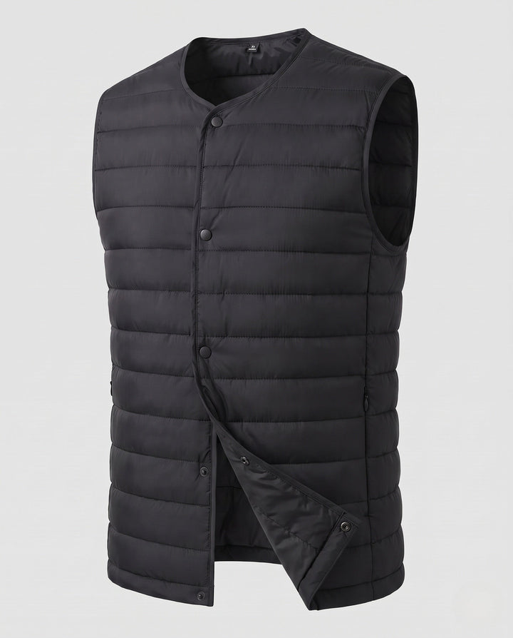 Herr Sleeveless Vadderad Väst med Lätt Dun Look och Snap Knäppning