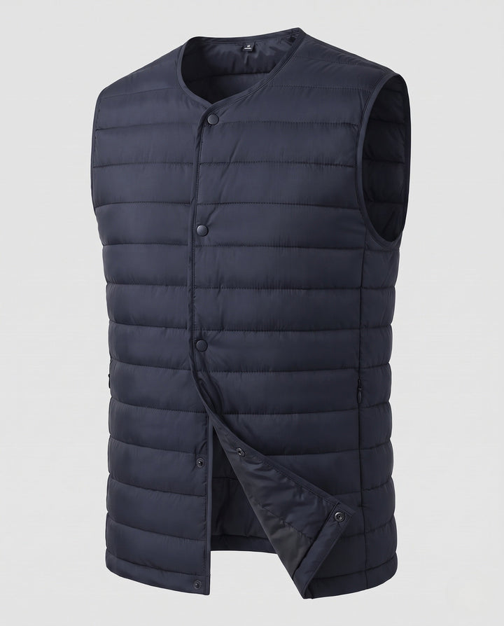 Herr Sleeveless Vadderad Väst med Lätt Dun Look och Snap Knäppning