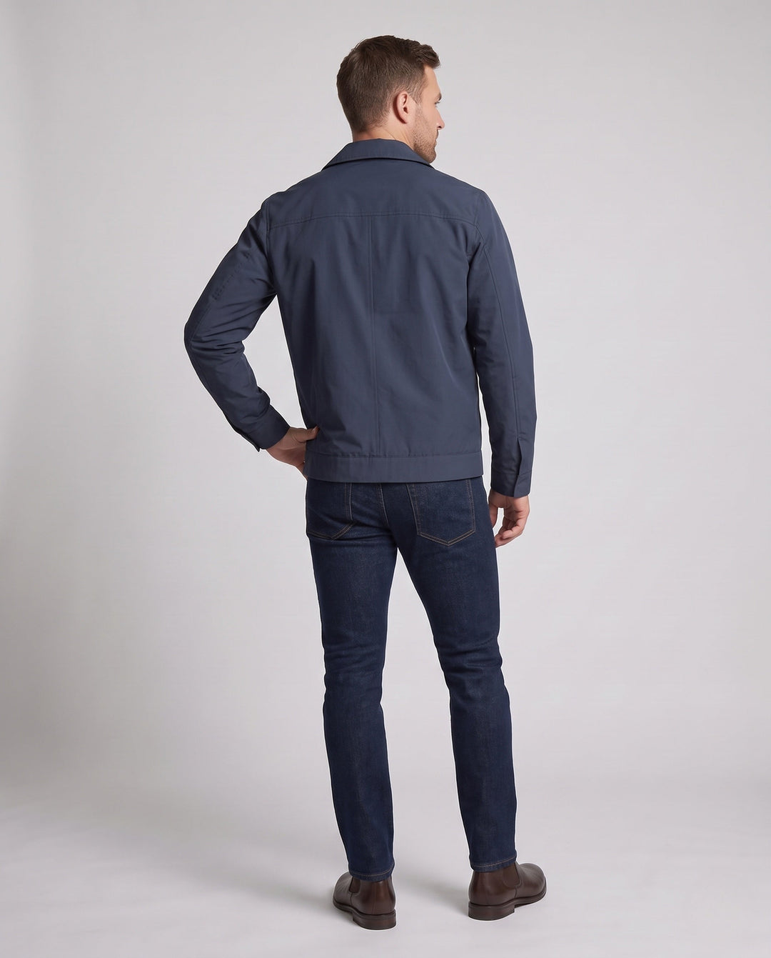 Herr Lätt Bomull Blouson Jacka med Rutig Foder och Dold Dragkedja