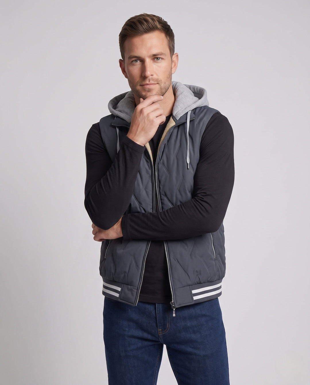 Herr Termisk Fleece Väst med Huva