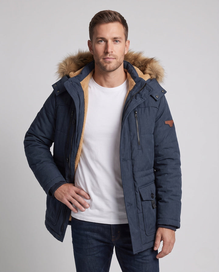 Herr Vinter Parka med Avtagbar Huva och Fleecefoder