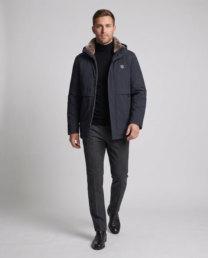 Herr Vinter Parka med Faux Fur Krage
