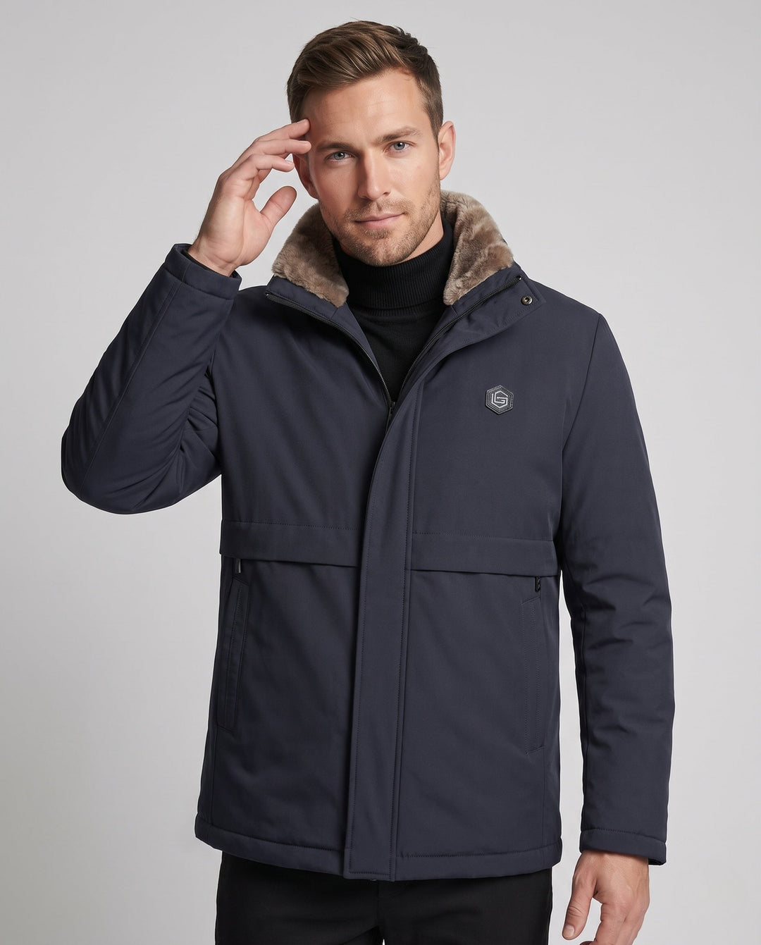 Herr Vinter Parka med Faux Fur Krage