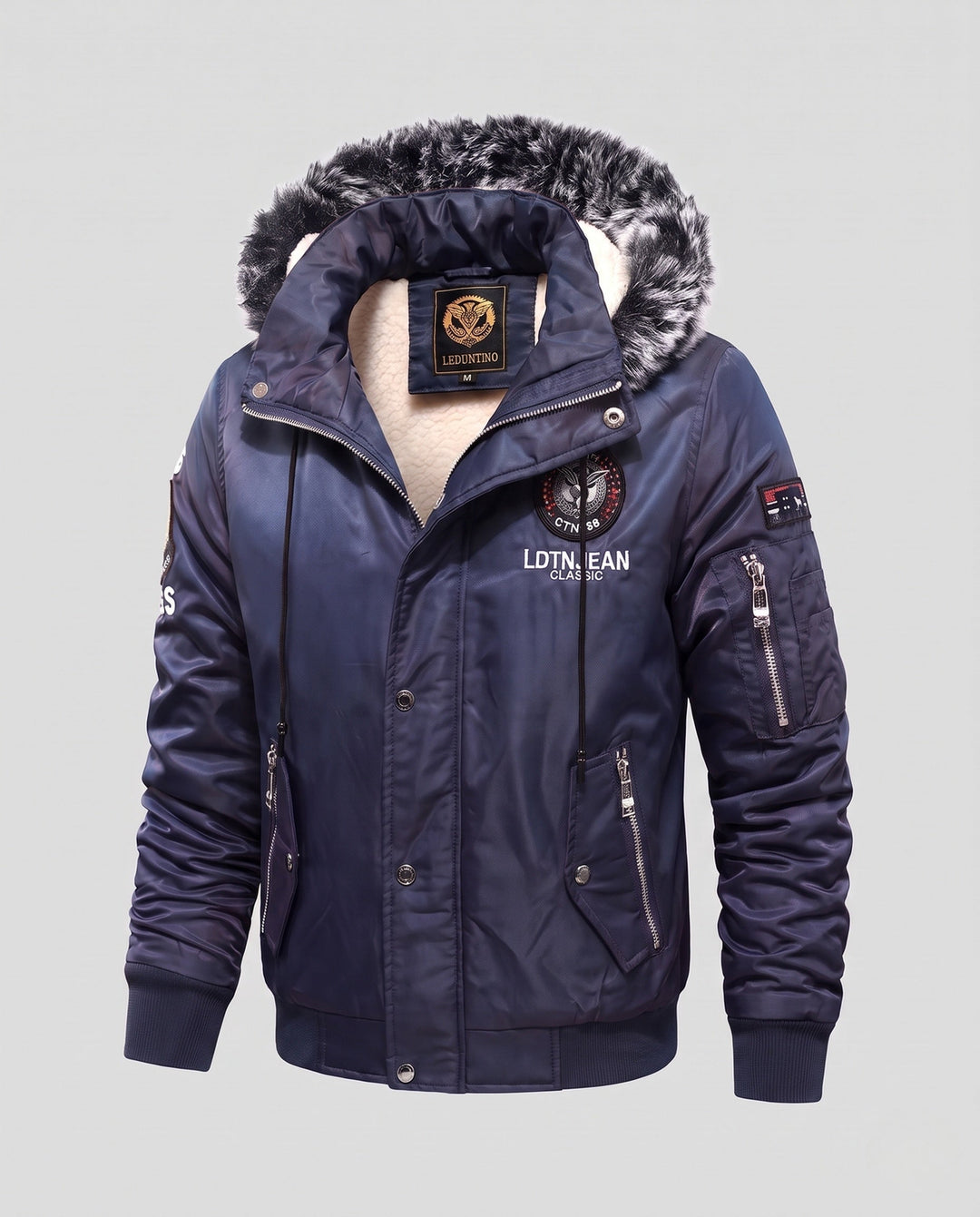 Herr Fashionable Vinter Jacka med Faux Fur Foder