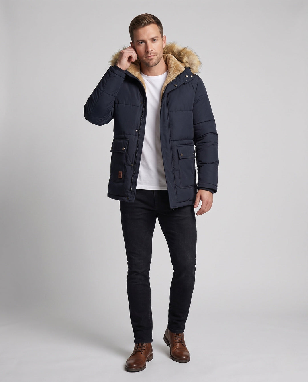 Herr Vinter Jacka med Faux Fur Foder
