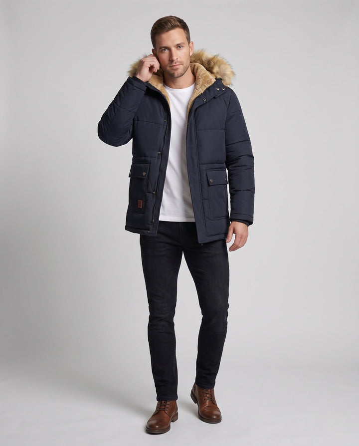 Herr Vinter Jacka med Faux Fur Foder
