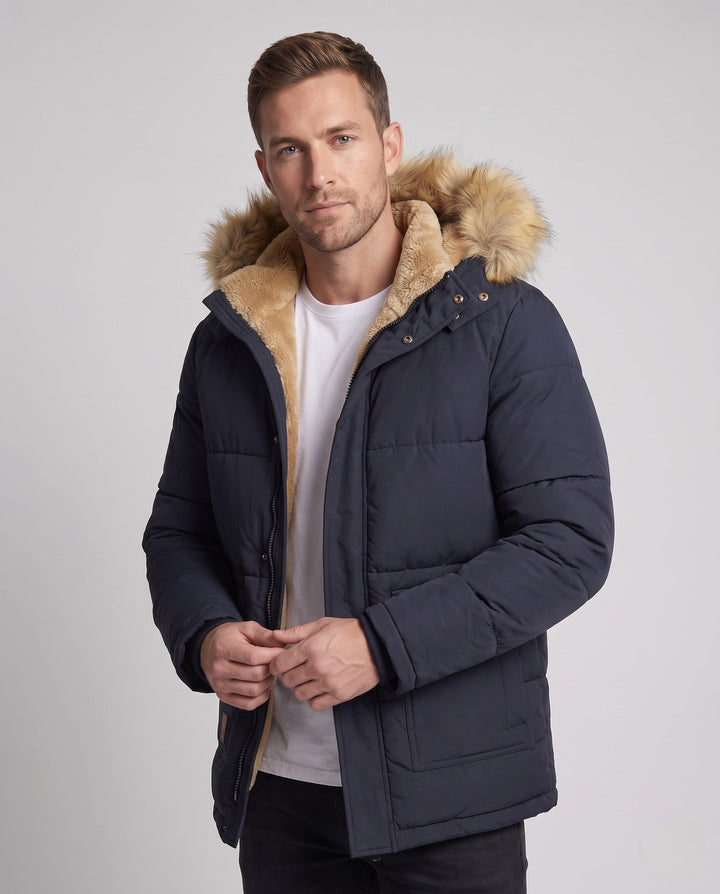 Herr Vinter Jacka med Faux Fur Foder