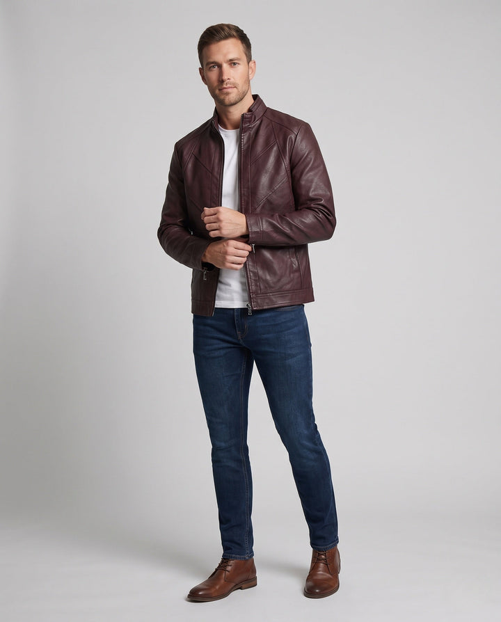 Herr Elegant Konstläder Jacka med Full-Zip